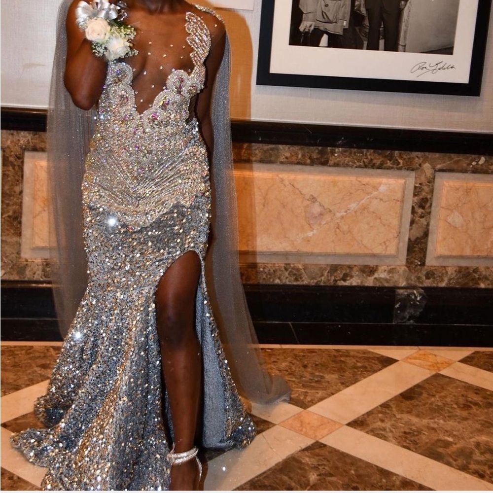 Elegant Silver Sequin Prom Dress